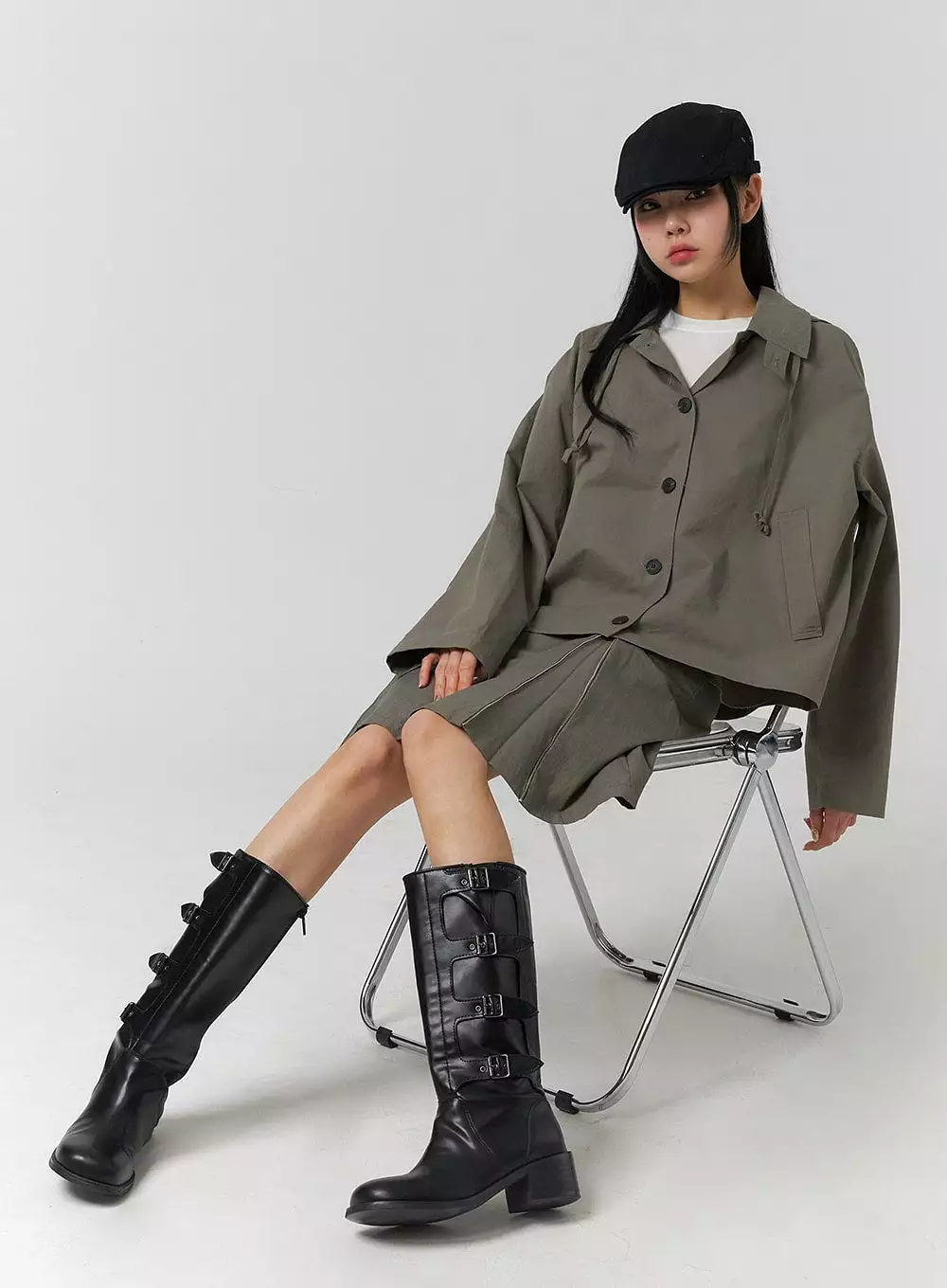 Solid Hooded Crop Trench Coat CJ419