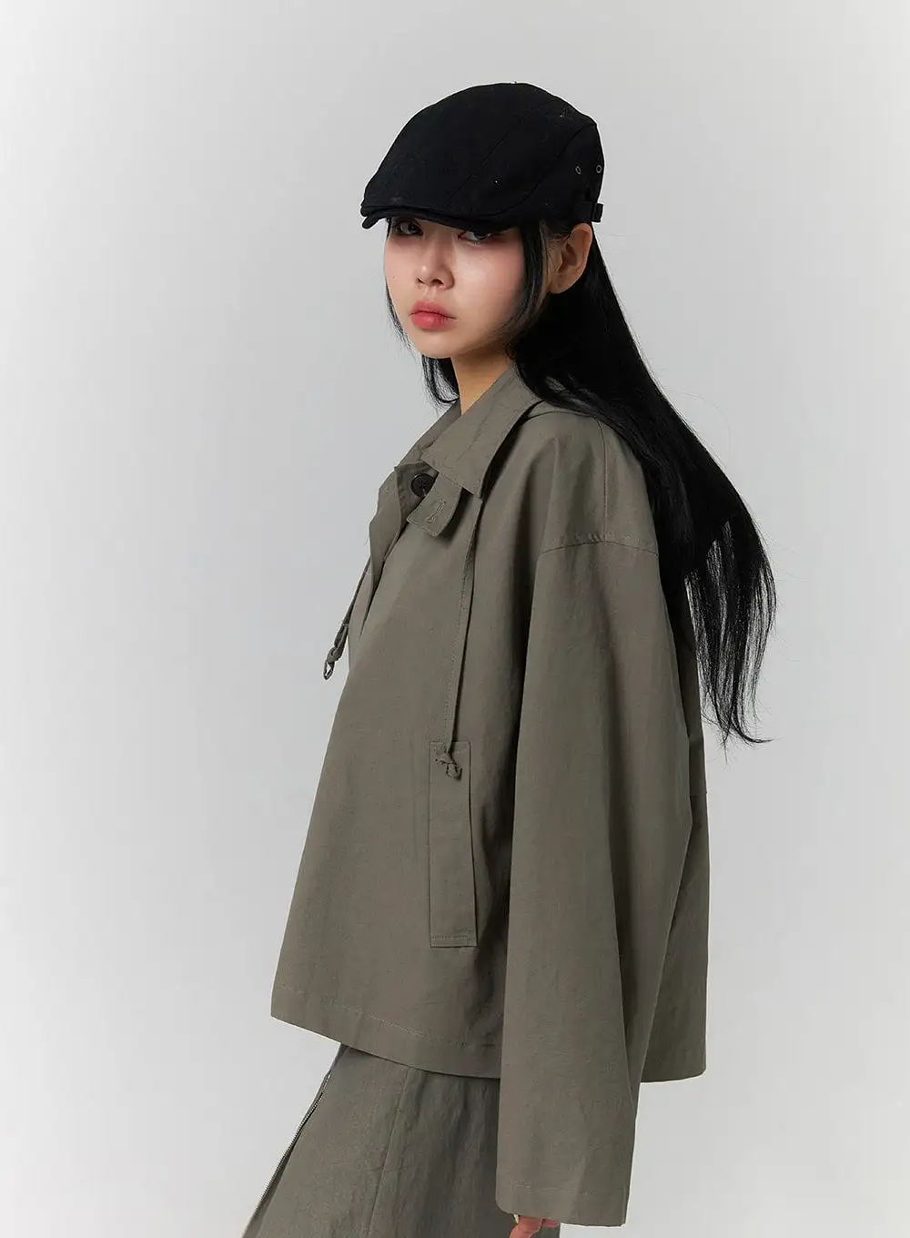 Solid Hooded Crop Trench Coat CJ419