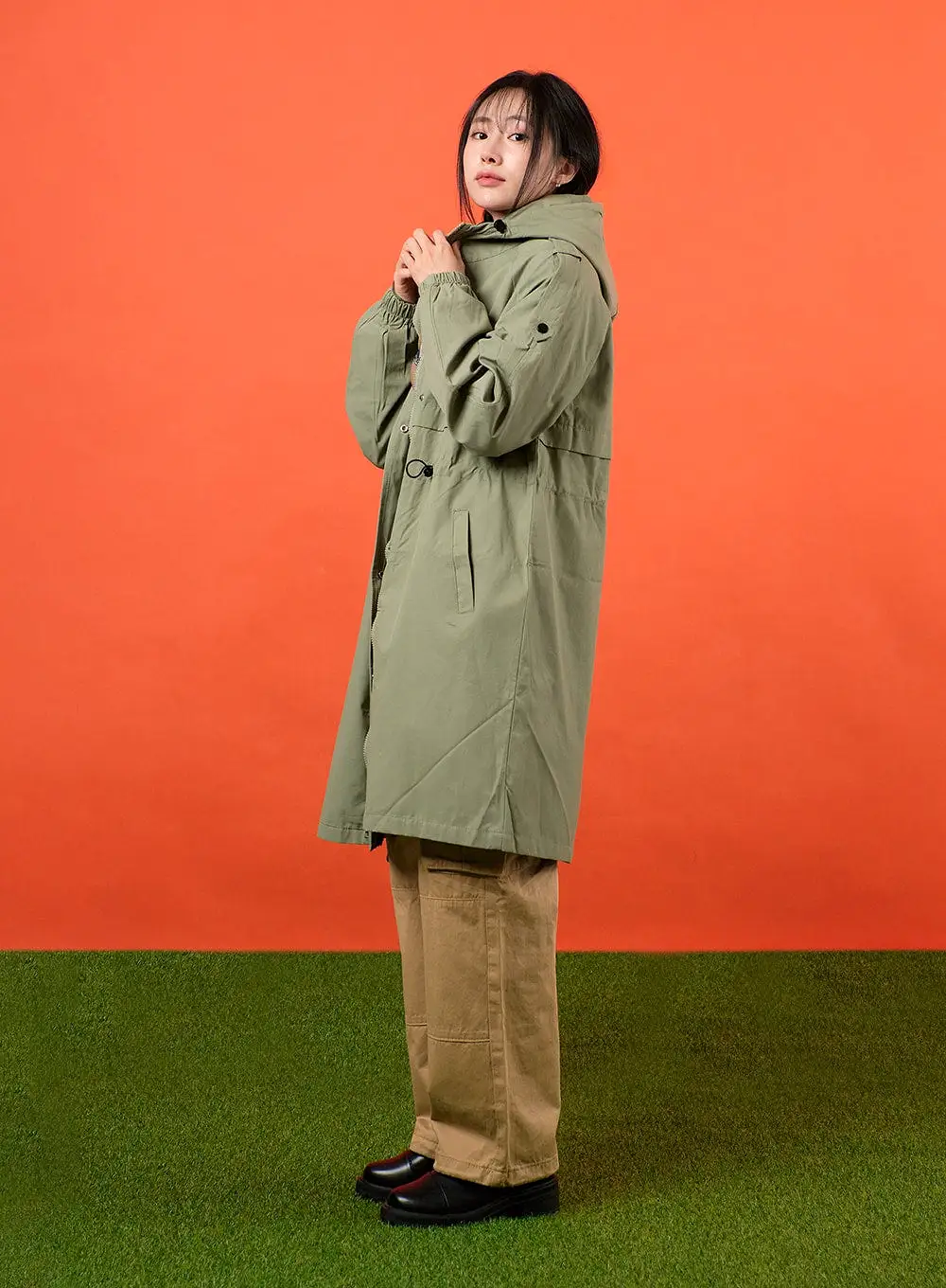 Solid Hooded Trench Coat OF405