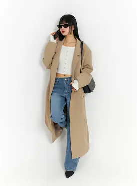 Solid Oversized Collar Long Coat IM414