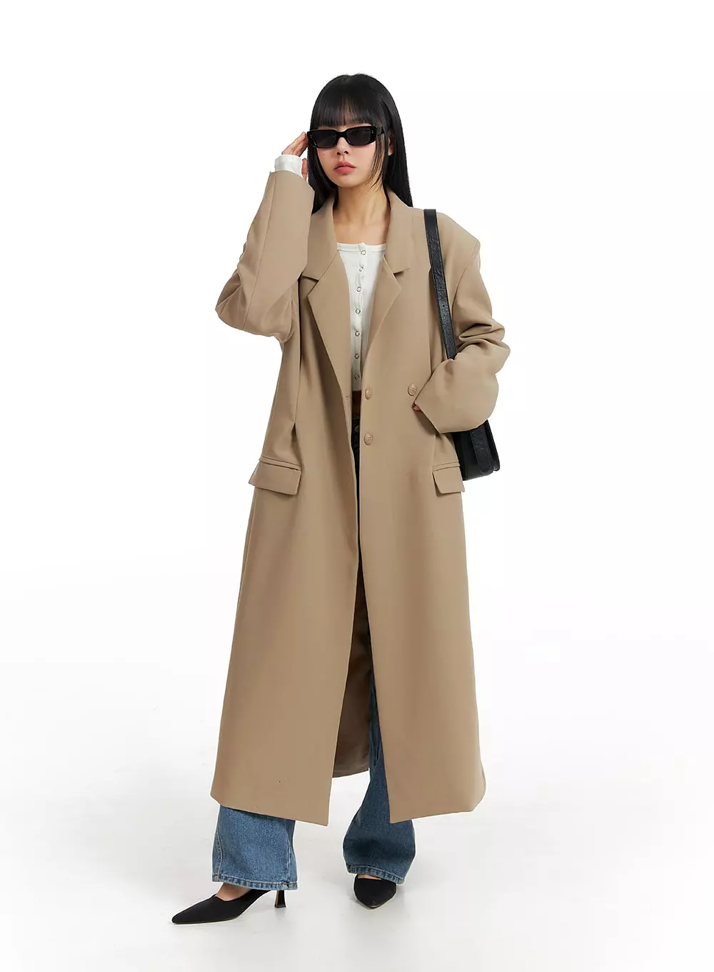 Solid Oversized Collar Long Coat IM414