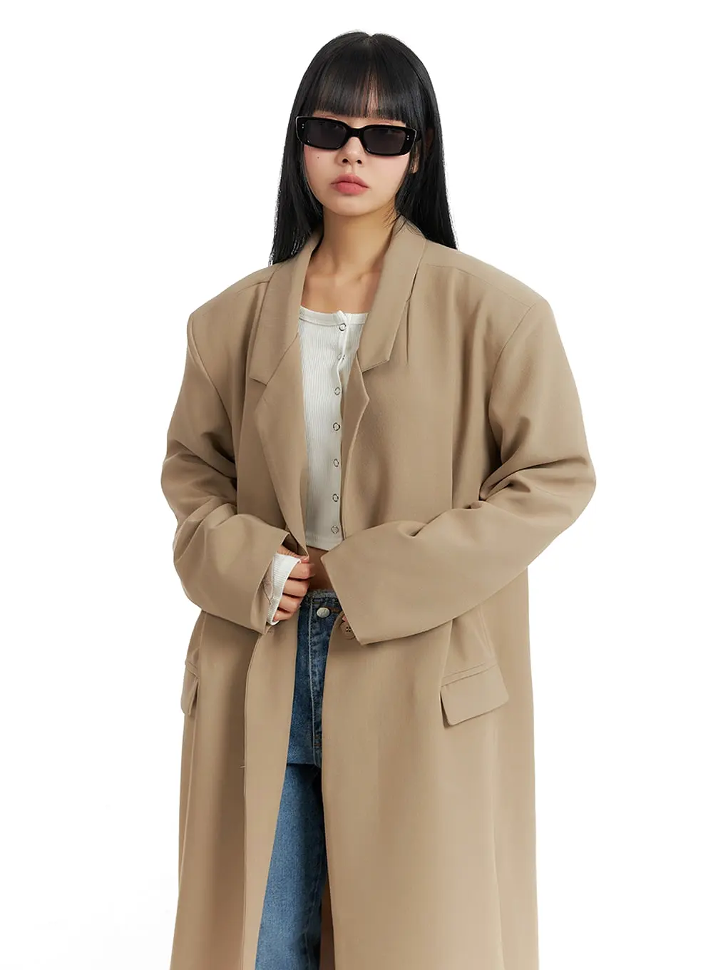 Solid Oversized Collar Long Coat IM414