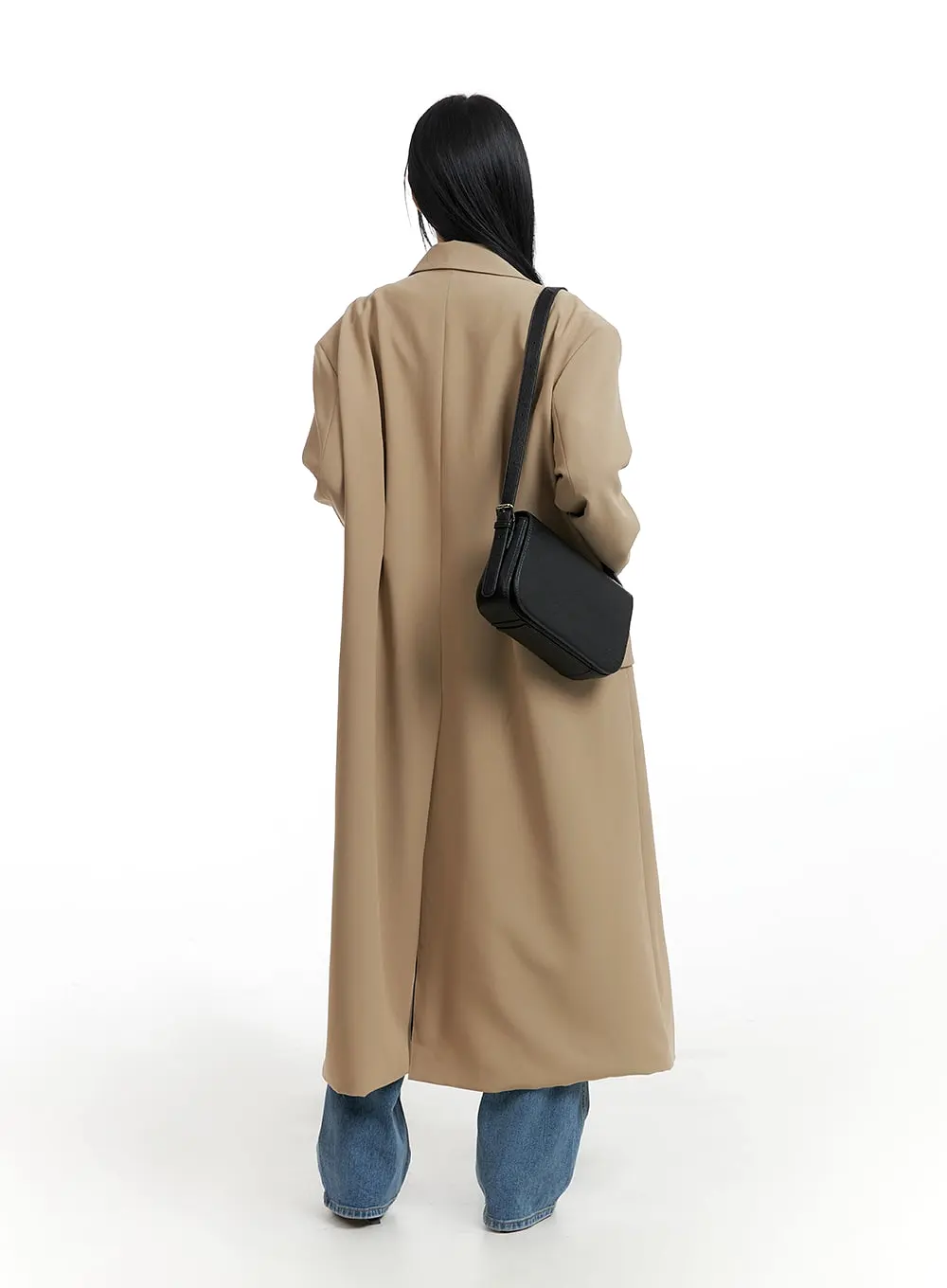 Solid Oversized Collar Long Coat IM414