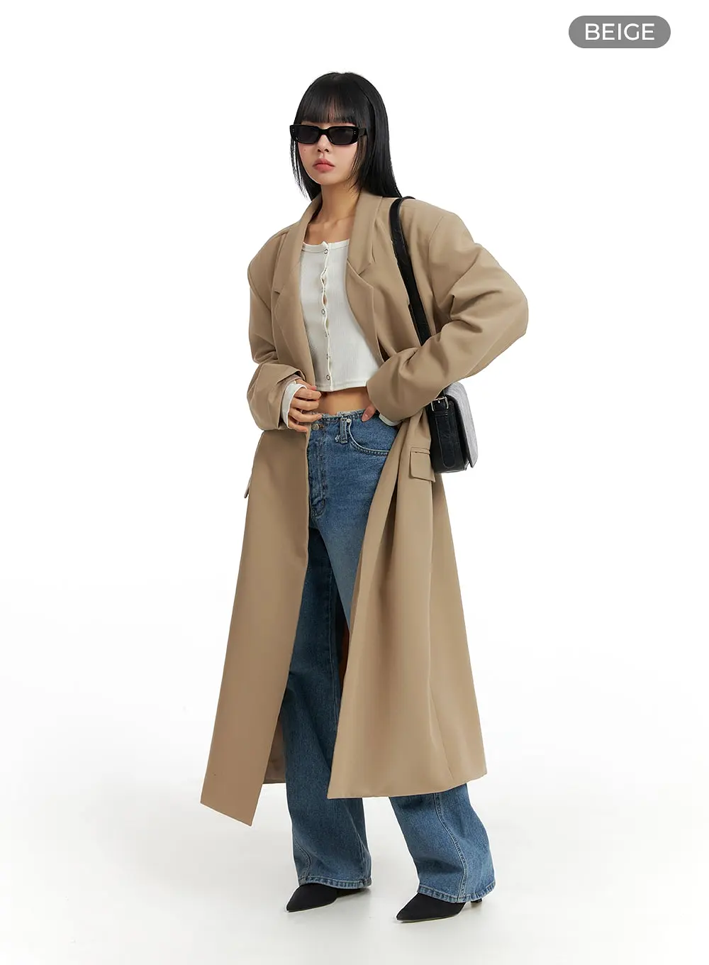 Solid Oversized Collar Long Coat IM414