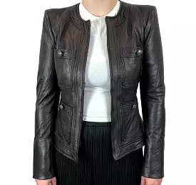 Veronica Beard Brand New $1295 Black Lambskin Leather Shanti Jacket XXS