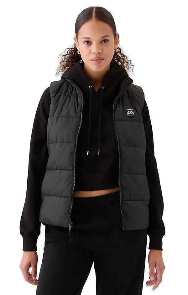 vest GAP V-Frch Logo LW Puffer - Black 1 - women´s