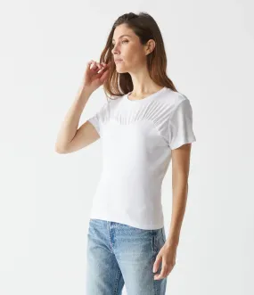 VICTORIA SHIRRED FABRIC MIX TEE