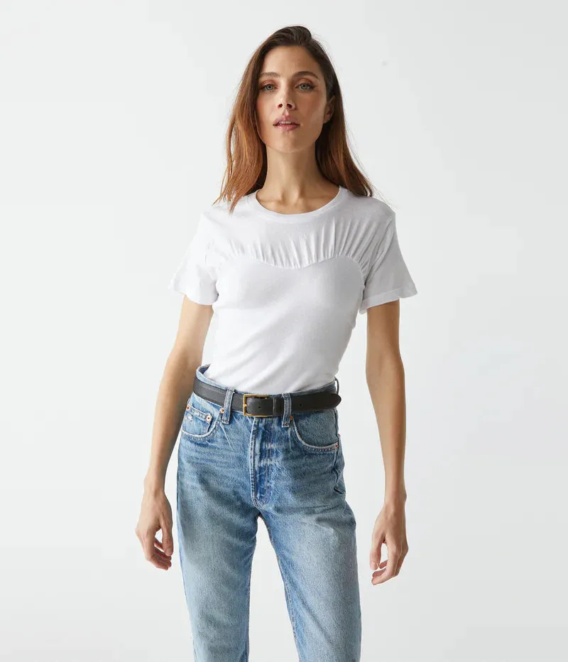 VICTORIA SHIRRED FABRIC MIX TEE