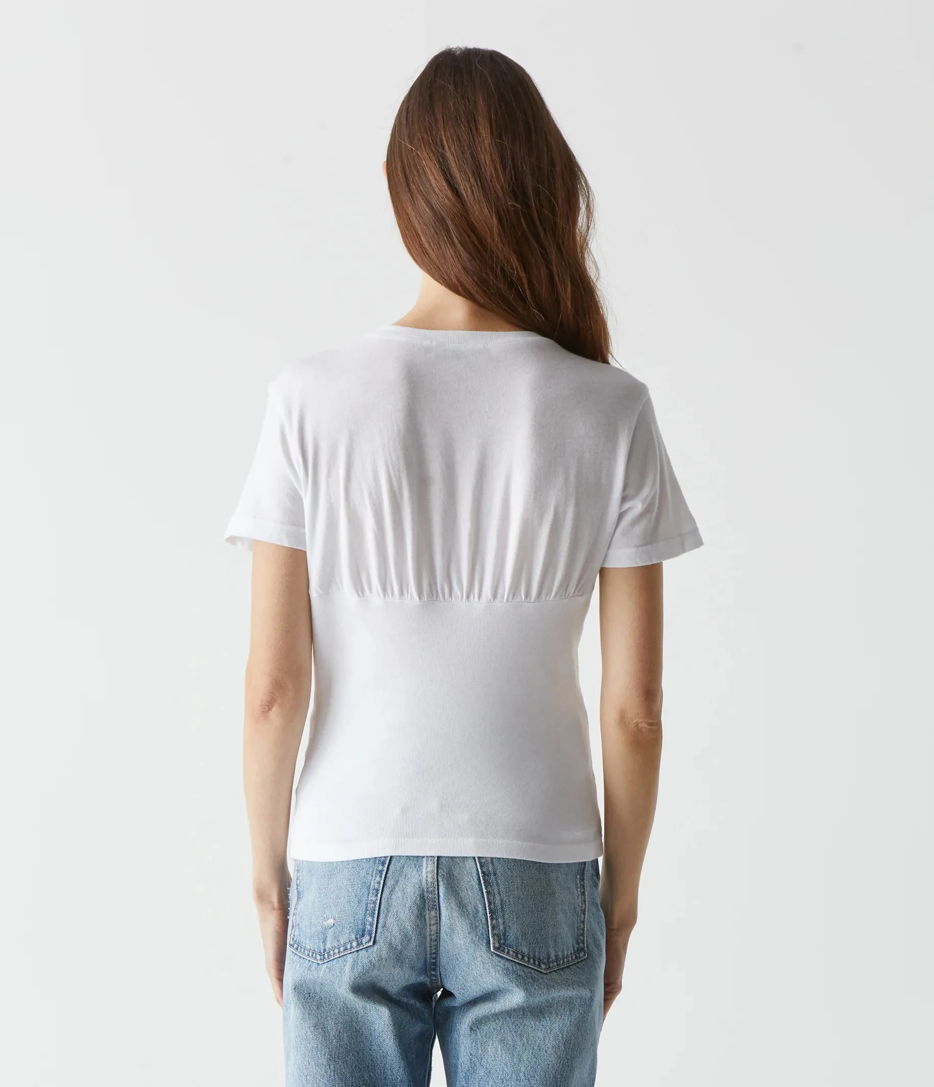 VICTORIA SHIRRED FABRIC MIX TEE