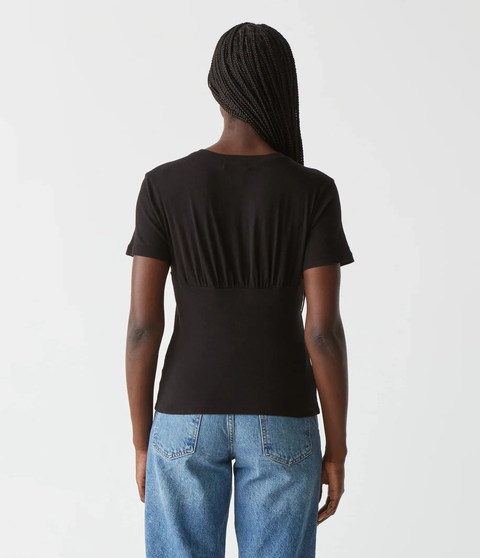 VICTORIA SHIRRED FABRIC MIX TEE