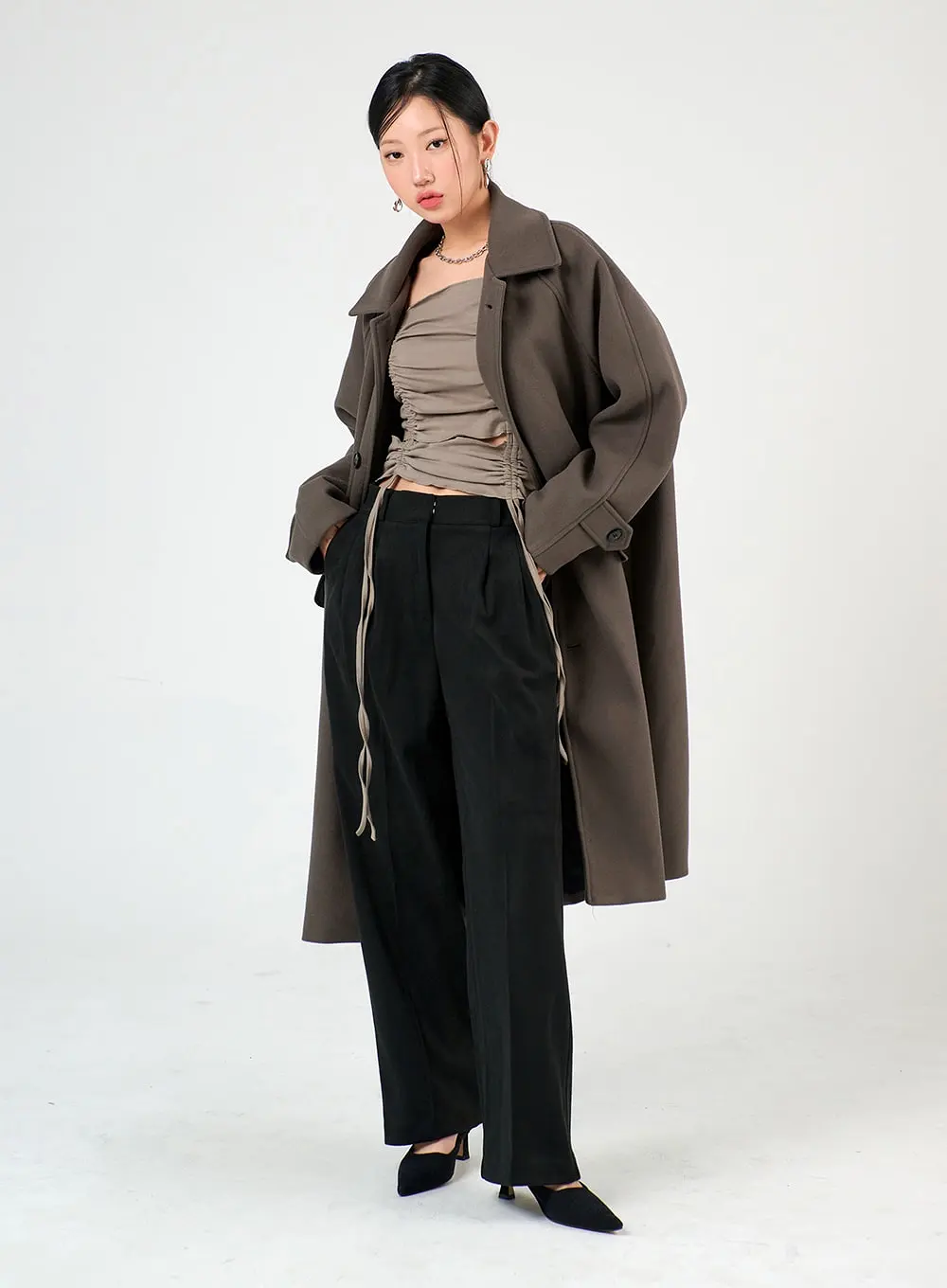 Wide Collar Buttoned Trench Coat IJ403