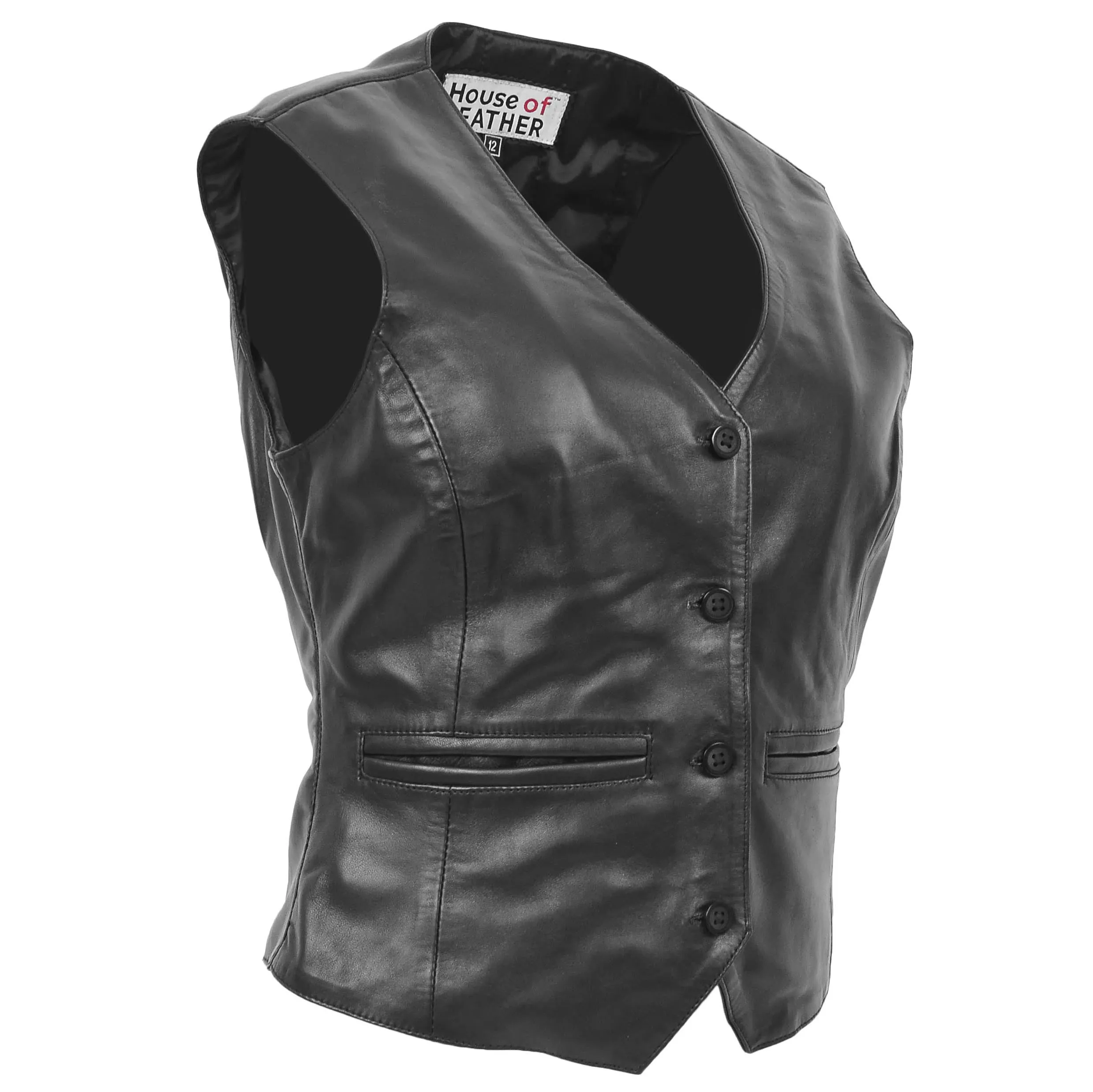 Womens Leather Classic Buttoned Waistcoat Rita Black