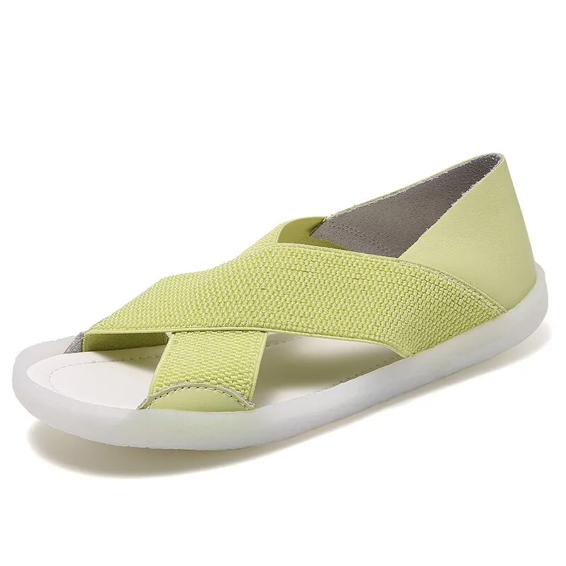 Women's Solid Elastic Stretch Breathable Slip-On Flat Heel Slide Sandals