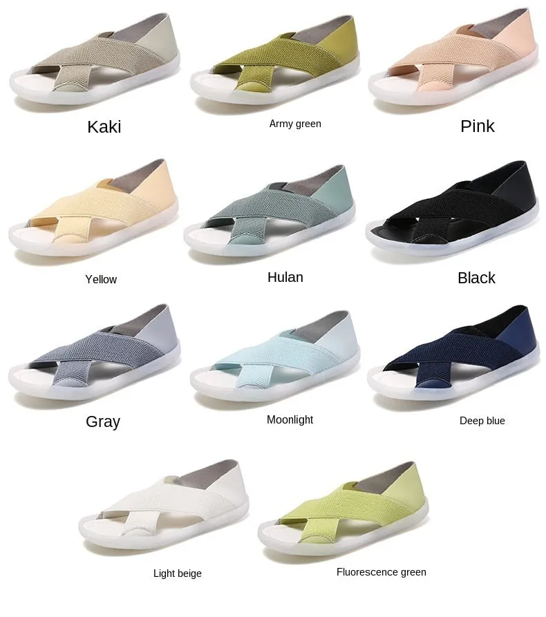 Women's Solid Elastic Stretch Breathable Slip-On Flat Heel Slide Sandals